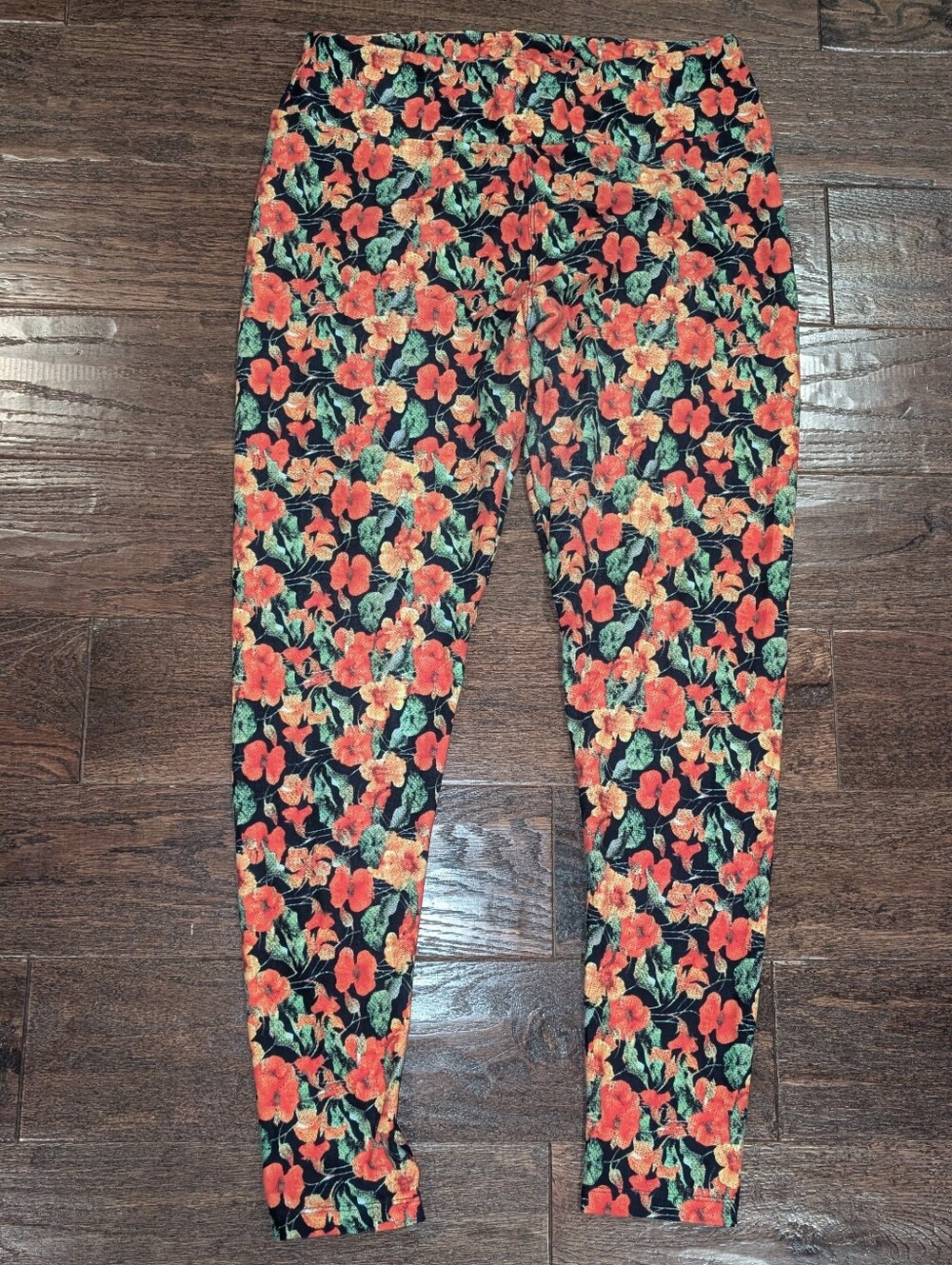 LuLaRoe Orange Poppy Print Leggings Tall & Curvy Super Soft